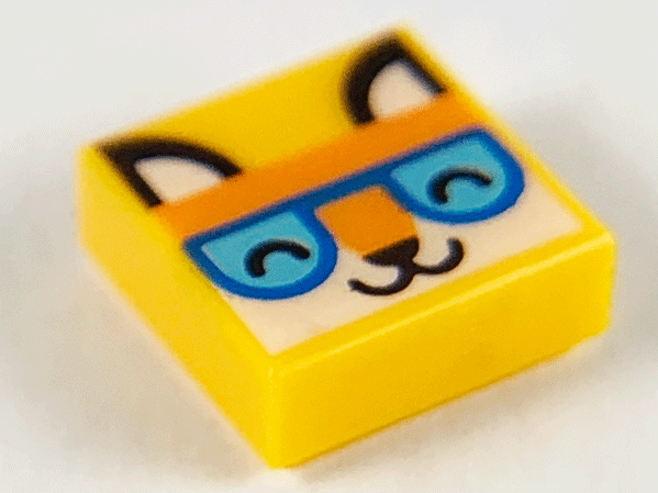 Tile 1 x 1 with Orange and White Fox Head with Blue Glasses with Medium Azure Lenses Pattern