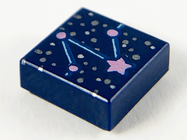 Tile 1 x 1 with Constellation with Metallic Light Blue, Metallic Pink, and Silver Stars, Dots, and Lines Pattern