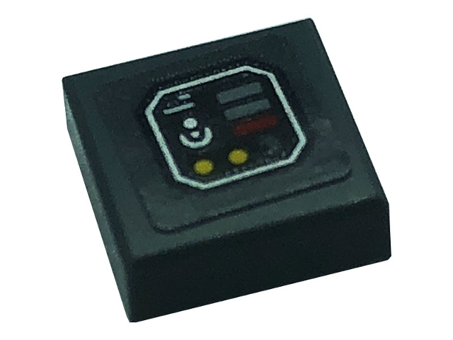 Tile 1 x 1 with Lever, Yellow Buttons, Red and Light Bluish Gray Rectangles Pattern (Sticker) - Set 76161