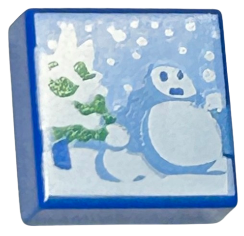 Tile 1 x 1 with Snowman and Snowy Tree Pattern (Super Mario Cool Mountain)