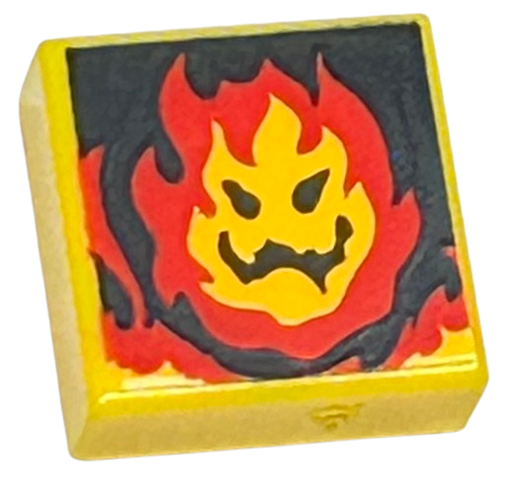 Tile 1 x 1 with Red Flames and Black Face Pattern (Super Mario Lethal Lava Land)