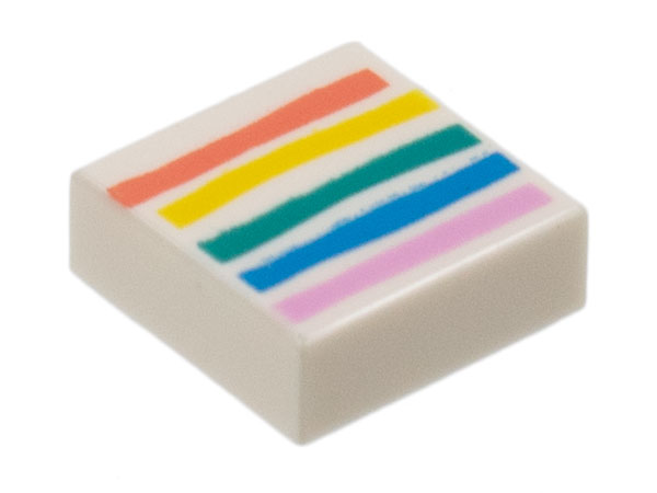Tile 1 x 1 with Coral, Yellow, Dark Turquoise, Dark Azure, and Bright Pink Rainbow Stripes Pattern