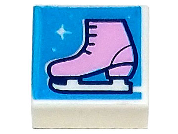 Tile 1 x 1 with Bright Pink Ice Skate on Dark Azure Background with Sparkles Pattern