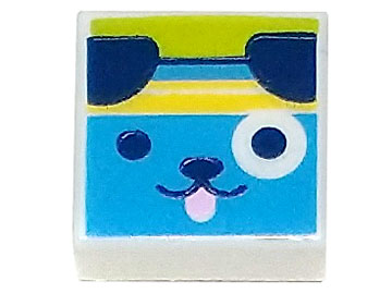 Tile 1 x 1 with Dark Azure Dog Head with Dark Blue Ears, Bright Pink Tongue, and Yellow Headband on Lime Background Pattern
