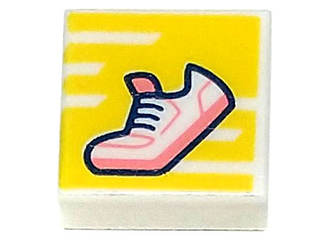 Tile 1 x 1 with Shoe with Coral Sole and Tongue on Yellow Background with Stripes Pattern