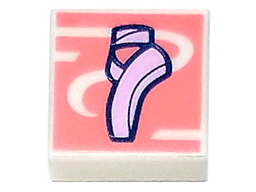 Tile 1 x 1 with Bright Pink Ballet Slipper on Coral Background with Stripes and Swirl Pattern