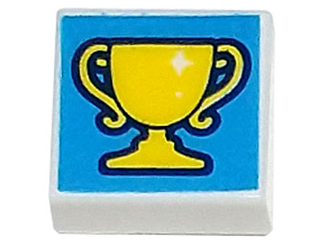 Tile 1 x 1 with Yellow Trophy on Dark Azure Background Pattern