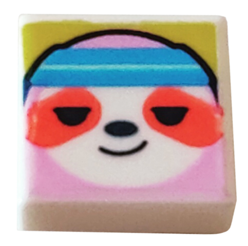 Tile 1 x 1 with Bright Pink Sloth Head with Coral Spots and Dark Azure Headband on Yellow Background Pattern