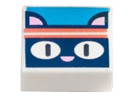 Tile 1 x 1 with Dark Blue Cat Head with Bright Pink Ears and Nose and Coral Headband on Dark Azure Background Pattern