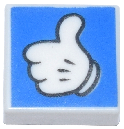 Tile 1 x 1 with Thumbs Up Glove with Black Outline on Blue Background Pattern