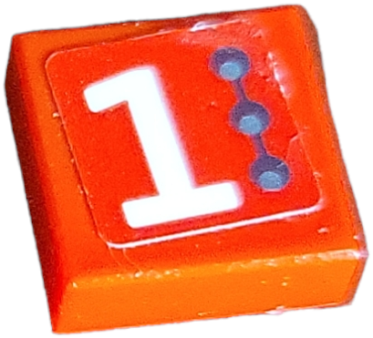 Tile 1 x 1 with White Number 1 and 3 Small Circles Pattern Model Left Side (Sticker) - Set 75872