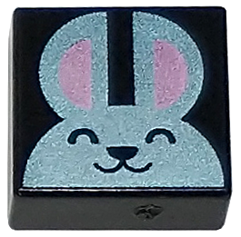 Tile 1 x 1 with Metallic Light Blue Bunny Rabbit Head with Metallic Pink Ears Pattern