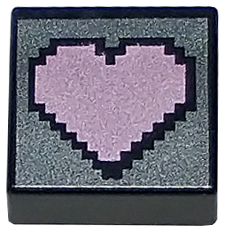 Tile 1 x 1 with Pixelated Metallic Pink Heart on Dark Silver Background Pattern