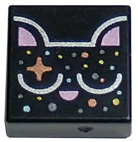 Tile 1 x 1 with Cat Head with Metallic Pink Ears and Nose, Silver Eyelids, Copper Sparkle, and Dots Pattern