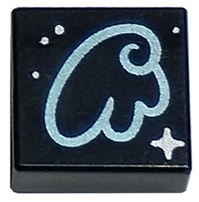 Tile 1 x 1 with Metallic Light Blue Wing Outline and Silver Sparkle and Dots Pattern