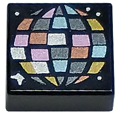 Tile 1 x 1 with Disco Ball with Copper, Gold, Metallic Light Blue, Metallic Pink, Dark Silver, and Silver Sections Pattern