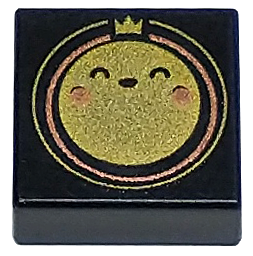 Tile 1 x 1 with Gold Circle Sun with Face, Outlines, Crown, and Copper Cheeks Pattern