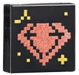 Tile 1 x 1 with Copper Diamond Gem with Slots and Gold Squares and Shapes Pattern