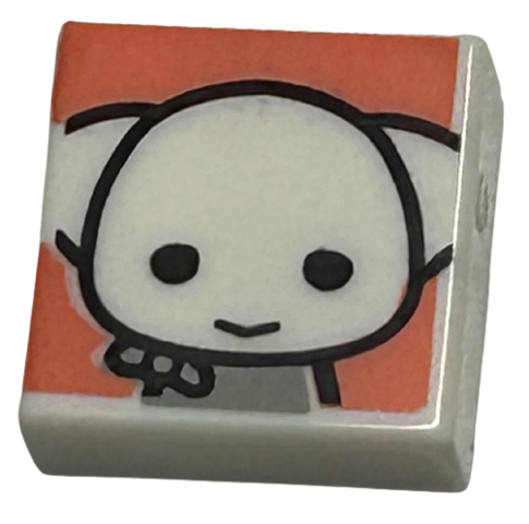 Tile 1 x 1 with Elf Head with Smile on Coral Background Pattern (HP Dobby)
