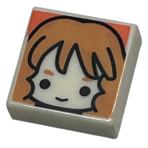 Tile 1 x 1 with Female Head with Smile, Medium Nougat Eyebrows and Wavy Hair with Bangs on Coral Background Pattern (HP Hermione Granger)