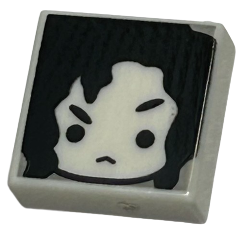 Tile 1 x 1 with Female Head with Frown, Black Eyebrows and Curly Hair Pattern (HP Bellatrix Lestrange)