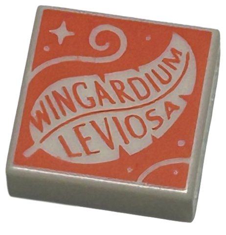 Tile 1 x 1 with 'WINGARDIUM LEVIOSA', Feather, Swirl, Dots and Sparkle on Coral Background Pattern