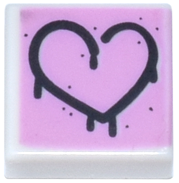 Tile 1 x 1 with Black Graffiti Heart Outline on Bright Pink Background Pattern