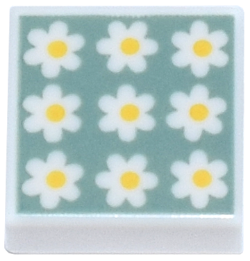 Tile 1 x 1 with Flowers / Daisies with Yellow Centers on Sand Green Background Pattern