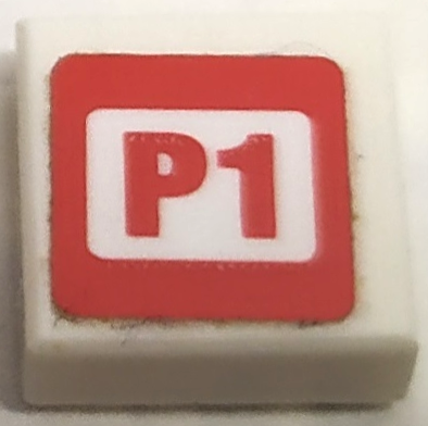 Tile 1 x 1 with 'P1' in Red Square Pattern Model Left Side (Sticker) - Set 75872