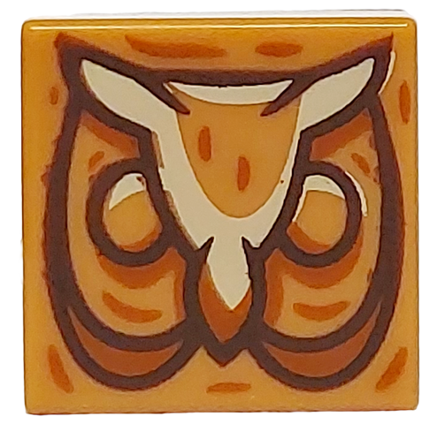 Tile 1 x 1 with Owl Head with Dark Brown Outline, Tan Feathers and Dark Orange Highlights Pattern