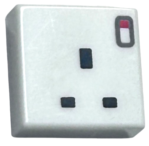 Tile 1 x 1 with 3 Black Rectangles (United Kingdom 3 Pin Power Socket) and Red Switch Pattern
