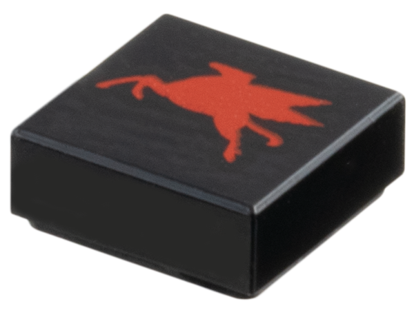 Tile 1 x 1 with Red Mobil Pegasus Logo Pattern Model Left Side