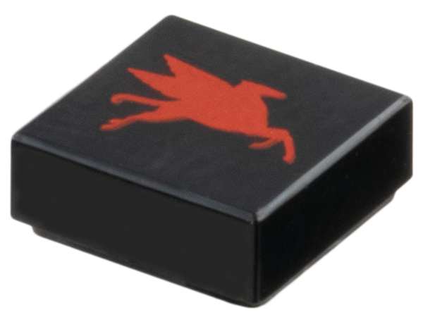 Tile 1 x 1 with Red Mobil Pegasus Logo Pattern Model Right Side