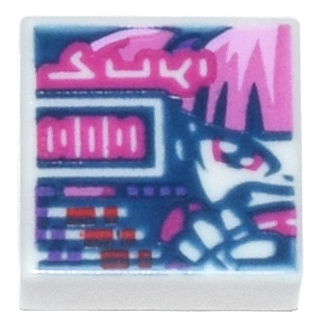 Tile 1 x 1 with Dark Blue Display, Driver with Bright Pink and Dark Pink Hair, Magenta Steering Wheel and 'SUKI' Pattern