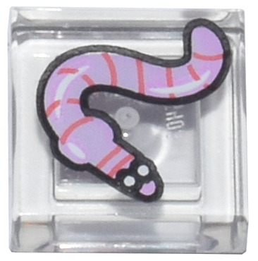 Tile 1 x 1 with Bright Pink Worm, Coral Stripes, White Eyes, Black Outline Pattern