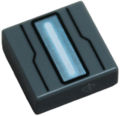 Tile 1 x 1 with Metallic Light Blue and White Arc Reactor with Black Outline and Bent Lines Pattern