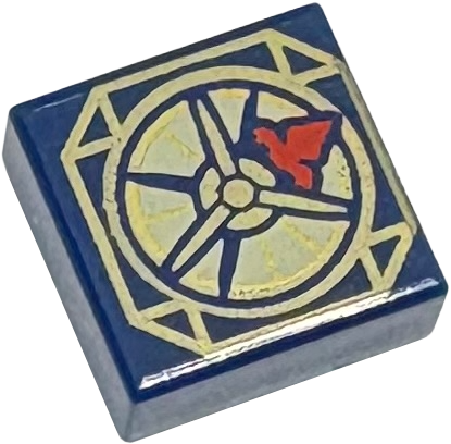 Tile 1 x 1 with Gold and Tan Magic Compass with Thick Red Needle Pattern