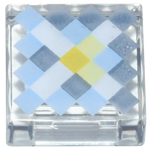 Tile 1 x 1 with Pixelated Bright Light Blue, Sand Blue, White and Yellow Squares Pattern (Minecraft Nether Star)