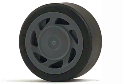 Wheel 11mm D. x 6mm with 7 Slanted Spokes with Black Tire 14mm D. x 6mm Solid Smooth (30838 / 50945)