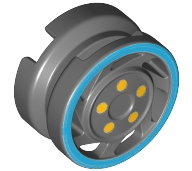 Wheel 11mm D. x 6mm with 7 Slanted Spokes with Blue Rim Edge and Yellow Bolts Pattern