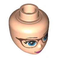 Mini Doll, Head Friends with Blue Eyes, Glasses with Copper Frames, Pink Lips with Closed Mouth Smile Pattern