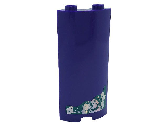 Cylinder Quarter 2 x 2 x 5 with 1 x 1 Cutout with Dark Turquoise and Silver Stars and Swirls Pattern Model Left Side (Sticker) - Set 41685