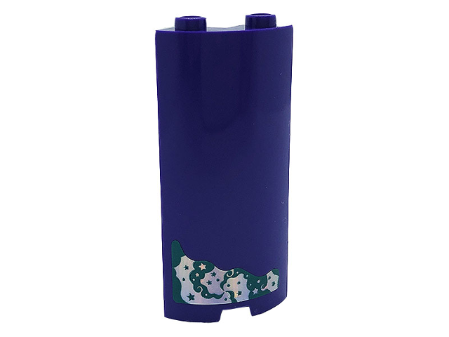 Cylinder Quarter 2 x 2 x 5 with 1 x 1 Cutout with Dark Turquoise and Silver Stars and Swirls Pattern Model Right Side (Sticker) - Set 41685