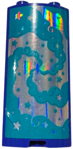 Cylinder Quarter 2 x 2 x 5 with 1 x 1 Cutout with Dark Turquoise Smoke Swirl and Stars on Iridescent Mirrored Background Pattern (Sticker) - Set 41688