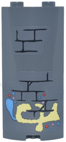 Cylinder Quarter 2 x 2 x 5 with 1 x 1 Cutout with Black Brick Wall and Bright Light Yellow and Medium Blue Creature and Dots Pattern (Stickers) - Set 76467