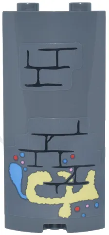 Cylinder Quarter 2 x 2 x 5 with 1 x 1 Cutout with Black Brick Wall and Bright Light Yellow and Medium Blue Creature and Dots Pattern (Stickers) - Set 76467