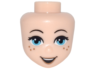 Mini Doll, Head Friends with Black Thin Eyebrows, Eyelashes, Medium Azure Eyes, Dark Tan Freckles and Lips, Open Mouth Smile with Top Teeth Pattern