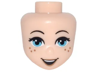 Mini Doll, Head Friends with Black Thin Eyebrows, Eyelashes, Medium Azure Eyes, Dark Tan Freckles and Lips, Open Mouth Smile with Top Teeth Pattern
