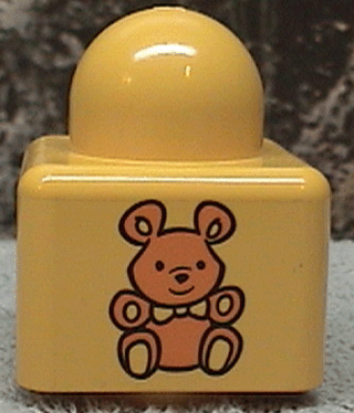 Primo Brick 1 x 1 with Medium Orange Teddy Bear on Opposite Sides Pattern