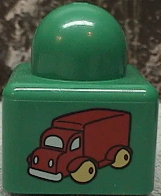 Primo Brick 1 x 1 with Red Truck on Opposite Sides Pattern